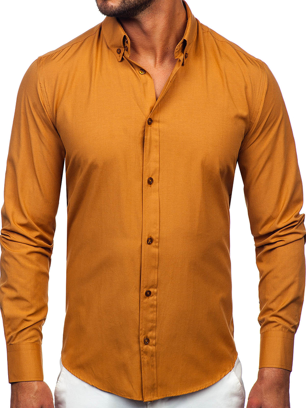 Homme Chemise élégante à manches longues Camel Bolf 5821-1