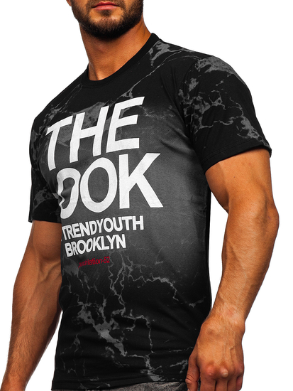 Tee-shirt en coton imprimé pour homme noir Bolf 627-1