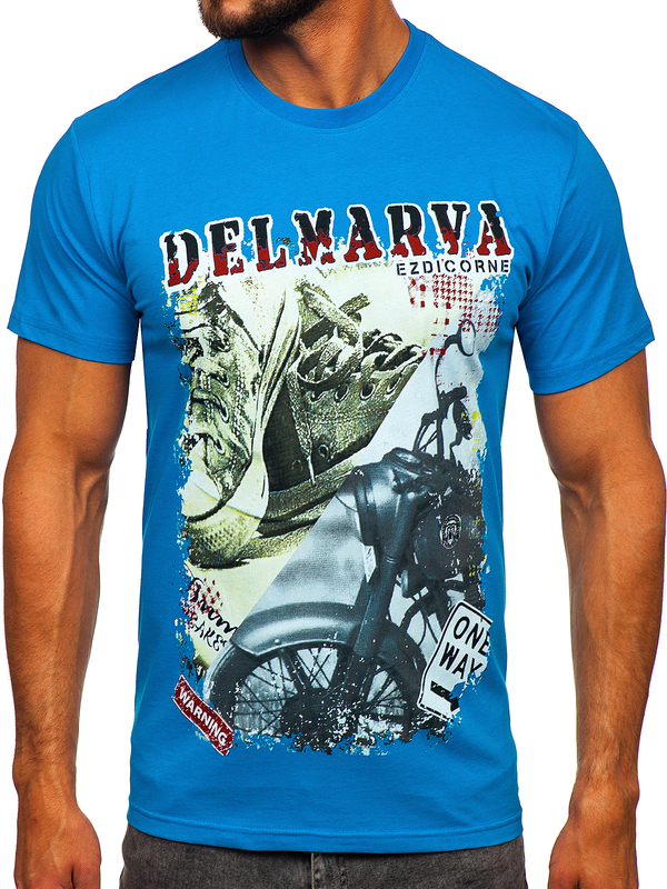Tee-shirt en coton imprimé pour homme bleu clair Bolf 143008