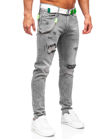 Homme Pantalon en jean slim fit avec ceinture Graphite Bolf KX953
