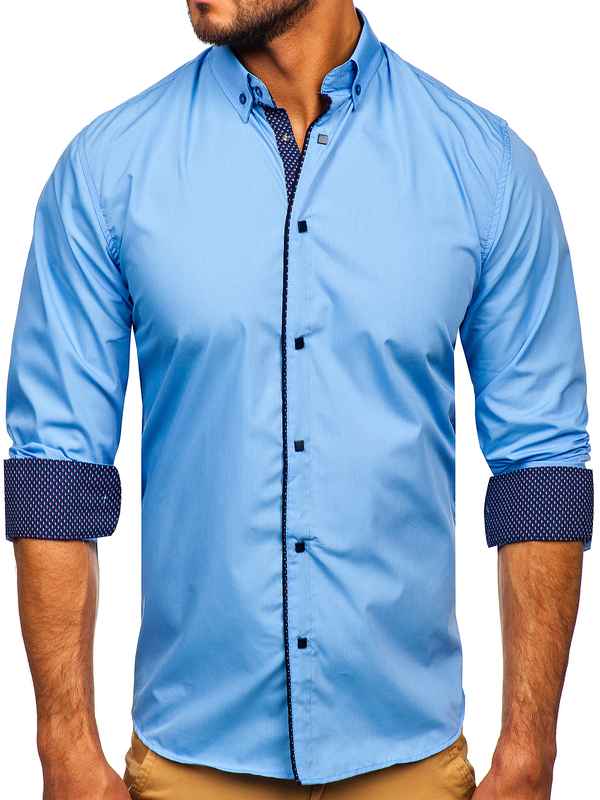 Chemise élégante à manche longue pour homme bleue claire Bolf 7724-1