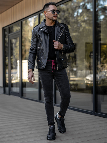 Pantalon en jean skinny fit pour homme noir Bolf KX565-1