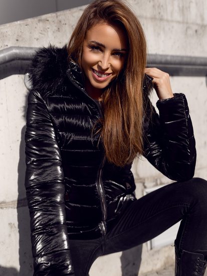 Blouson d'hiver imprimé à capuche pour femme noir Bolf DK030