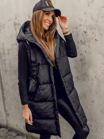 Gilet long matelassé oversize pour femme noir Bolf 81266A