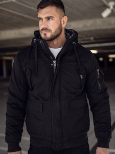 Blouson d'hiver en coton épais pour homme noir Bolf 1890A