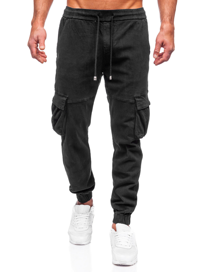 Homme Pantalon jogger cargo en jean Noir Bolf MP0105N