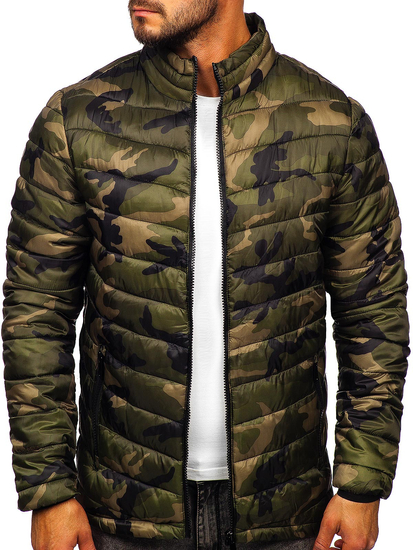 Homme Blouson d'hiver matelassée camo Vert Bolf SM80