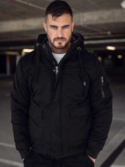 Blouson d'hiver en coton épais pour homme noir Bolf 1890A
