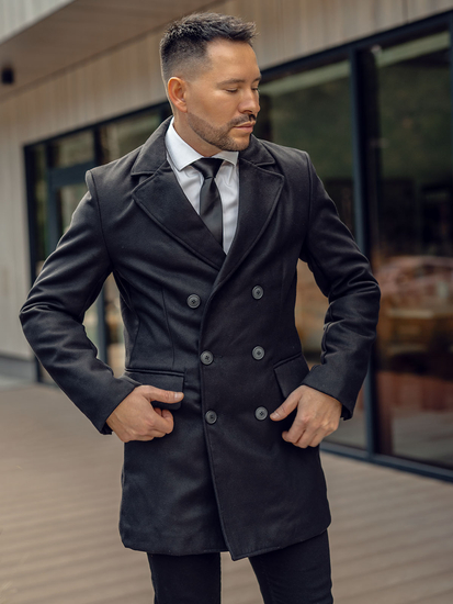 Homme Manteau d'hiver longue croisé Noir Bolf 79B3A-073