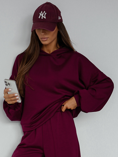 Ensemble de sweat-shirt à capuche deux pièces femme bordeaux Bolf 525