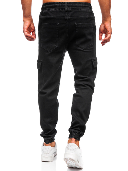Homme Pantalon de jogging cargo en jean Noir Bolf 8170