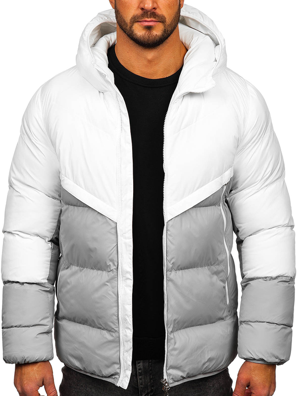 Homme Blouson d'hiver Blanc-Gris Bolf CS1006