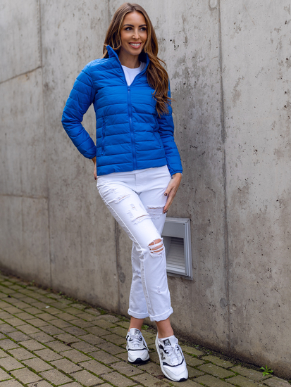 Blouson de transition à col montant matelassé pour femme bleu clair Bolf 1141A