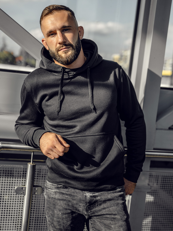 Sweat à capuche homme noir type kangourou Bolf 2009A4