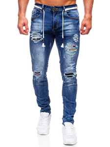 Homme Pantalon en jean slim fit Bleu foncé Bolf E7789