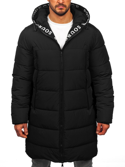 Homme Blouson d'hiver longue matelassée à capuche Noir Bolf 22M329