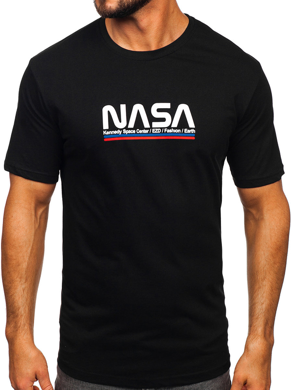 T-shirt homme en coton noir avec imprimé Bolf 14749