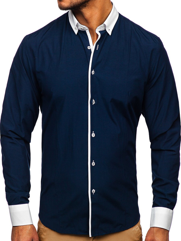 Chemise à manches longues élegante pour homme bleue foncée Bolf 2782
