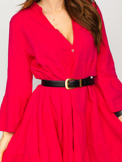 Robe en mousseline avec volants pour femme rose Bolf A2160