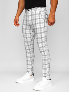 Homme Pantalon élégant à carreaux Blanc Bolf 0054
