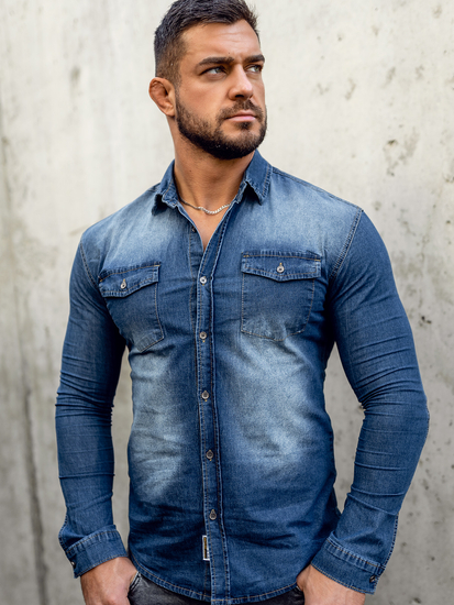 Chemise en jean à manche longue pour homme bleue claire Bolf MC7051BC