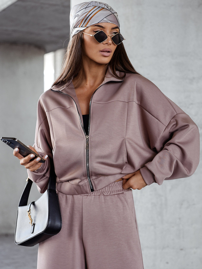 Survêtement zippé deux pièces femme beurre cappuccino Bolf 821109