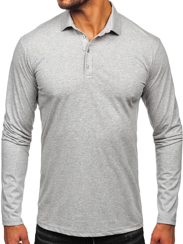 Homme Polo en coton à manches longues Gris Bolf 5119