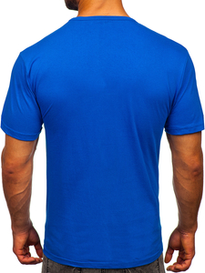 T-shirt bleu uni col V pour homme Bolf 192131