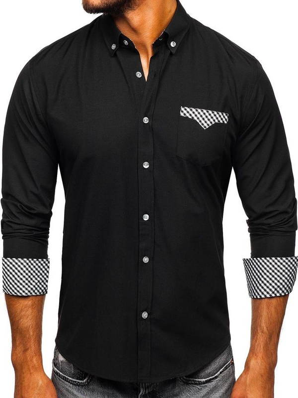 La chemise élégante avec les manches longues pour homme noire Bolf 4711