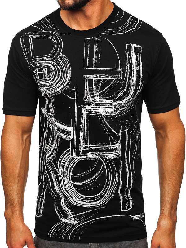 T-shirt noir imprimé homme, modèle Bolf KS2525T