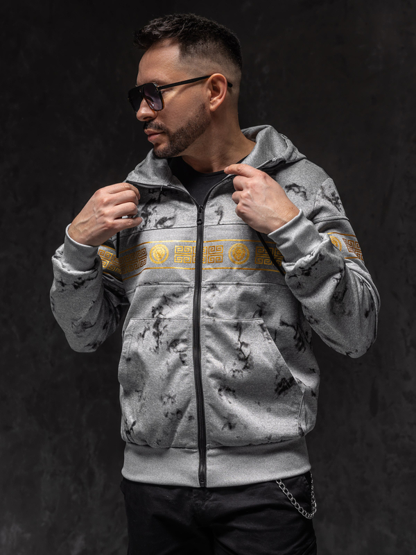 Homme Sweat-shirt à capuche imprimé avec fermeture Gris Bolf 27B8125A1