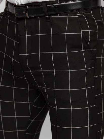 Homme Pantalon élégant à carreaux Noir Bolf 0040