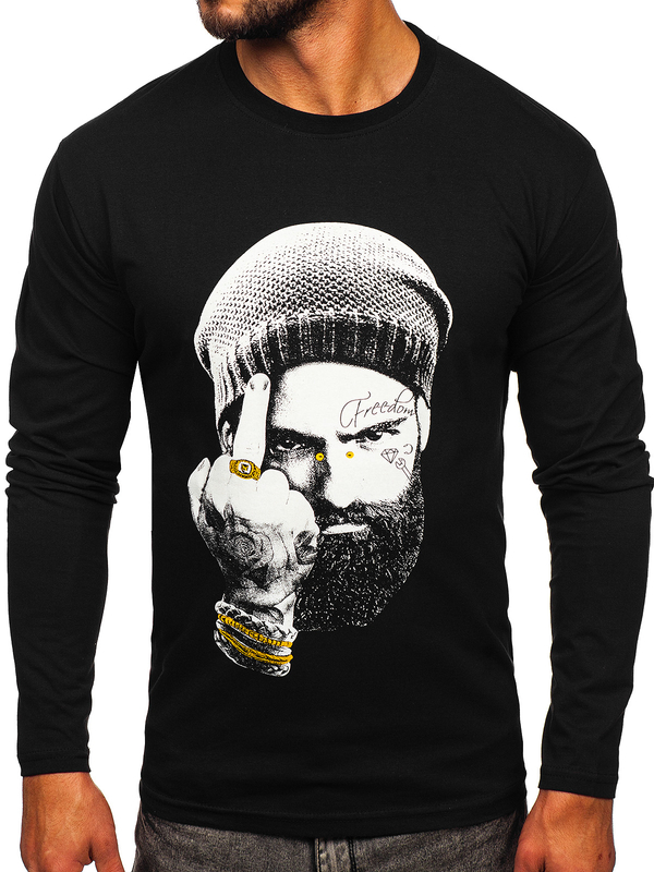 Tee-shirt manche longue imprimé pour homme noir Bolf 146742