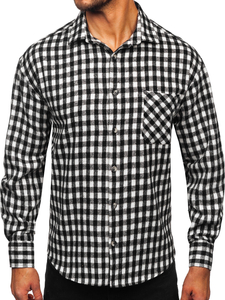 Homme Chemise en flanelle à carreaux et manches longues Blanc-Noir Bolf 2025-2
