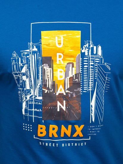 Homme T-shirt imprimé en coton Bleu Bolf MPO3452