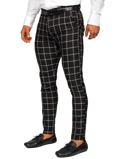 Pantalon chino en tissu à carreaux pour homme noir Bolf 0046