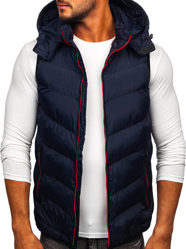 Gilet matelassé à capuche pour homme bleu foncé Bolf 6875