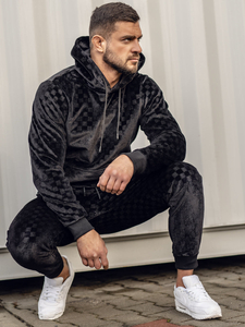 Survêtement en velours à capuche pour homme noir Bolf 3A82