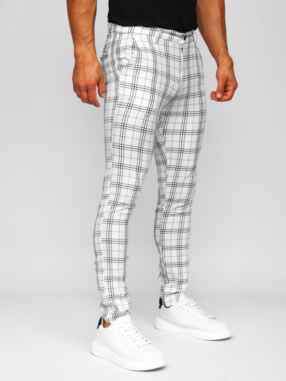 Homme Pantalon élégant à carreaux Blanc Bolf 0054