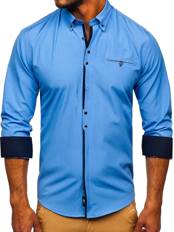 La chemise élégante bleue claire pour homme avec les manches longues Bolf 7720
