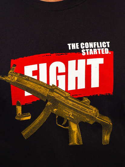 Tee-shirt en coton imprimé pour homme noir Bolf 14709