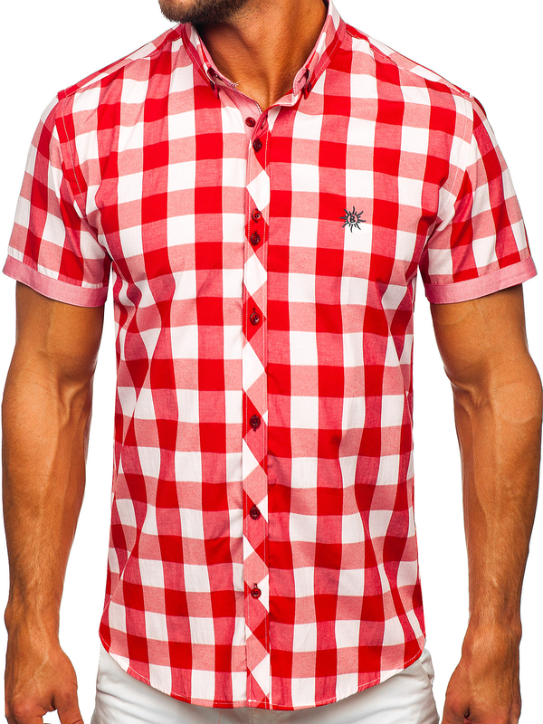 La chemise à carreaux avec les manches courtes pour homme rouge Bolf 6522