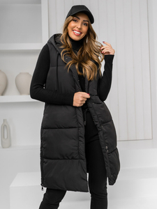 Femme Gilet matelassé long à capuche Noir Bolf 16M9093