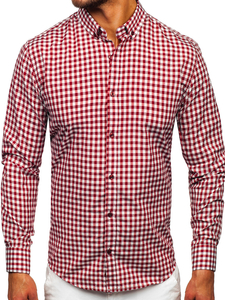 Homme Chemise à carreaux vichy à manche longue Rouge Bolf 22747