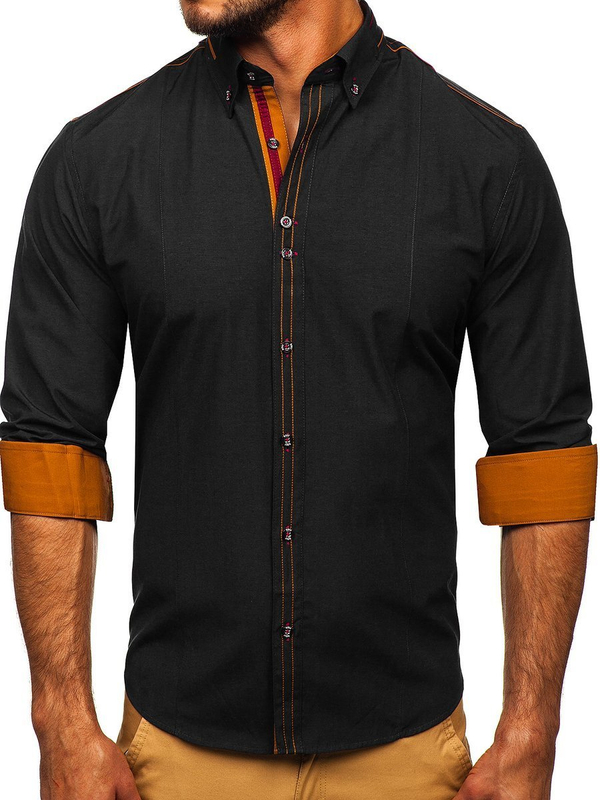 La chemise élégante avec les manches longues pour homme noire Bolf 4707