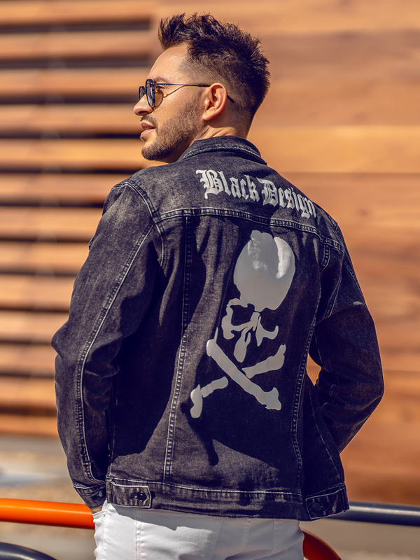 Blouson en jean pour homme noir Bolf XSF78268