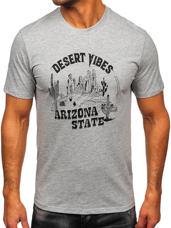 Homme T-shirt imprimé en coton Gris Bolf MPO3483