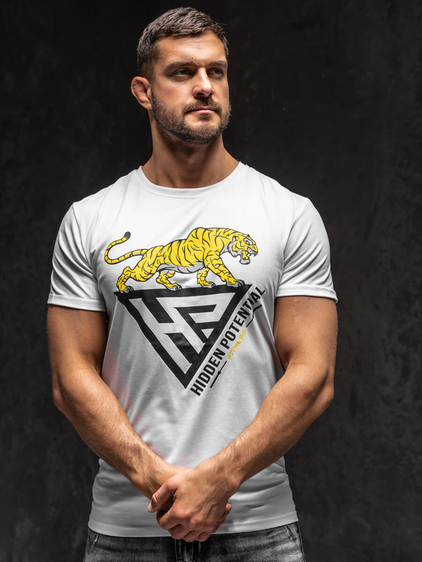 Tee-shirt blanc avec imprimé pour homme Bolf Y70013