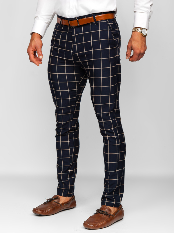 Homme Pantalon chino à carreaux Encre Bolf 0038