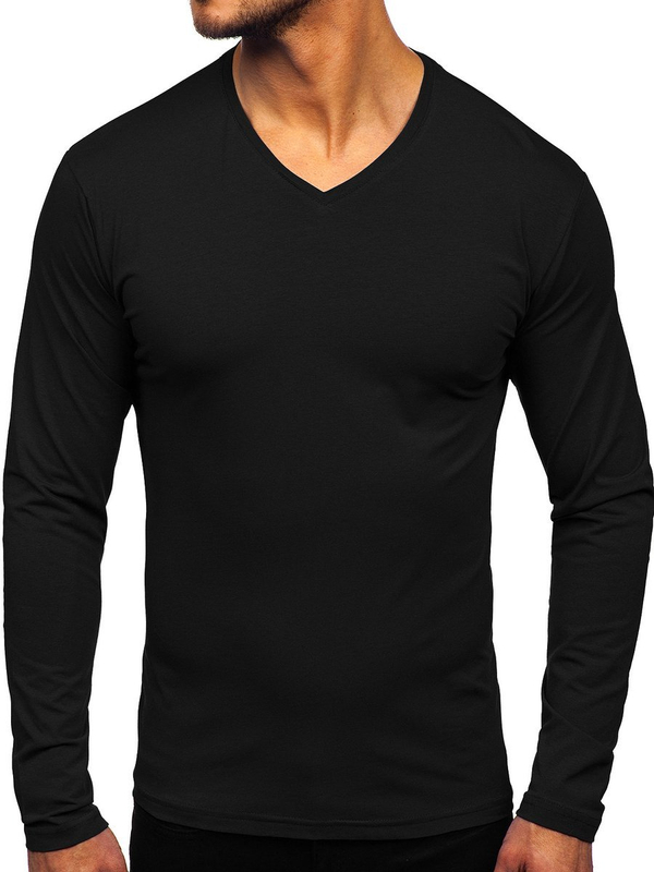 Homme T-shirt manche longue à col-V basic Noir Bolf 172008